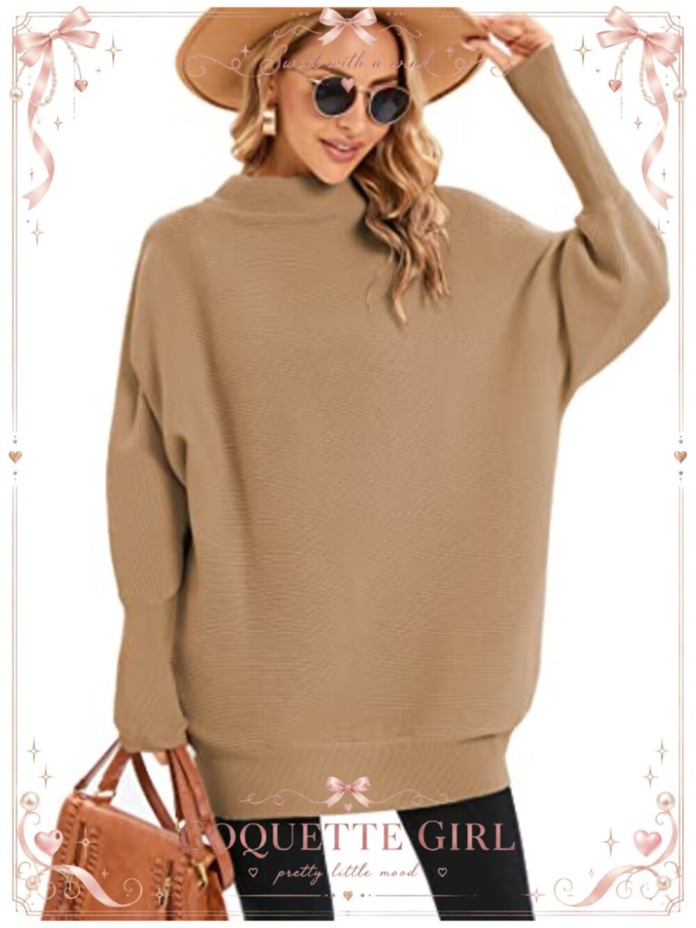 Womens Oversized Batwing Sleeve Sweater High Neck Knit Pullover